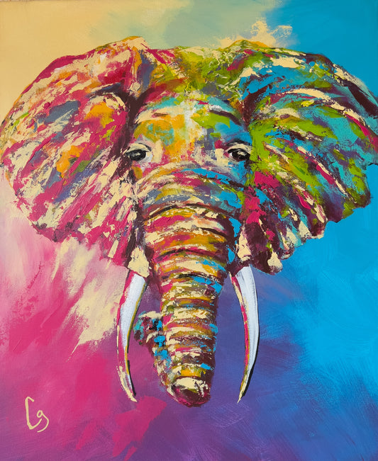 African Elephant 20x24" Acrylic Painting, Home Decor Art, Animal Art
