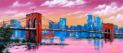 Brooklyn Bridge 12x24" Acrylic Painting, NYC art, Home Decor art