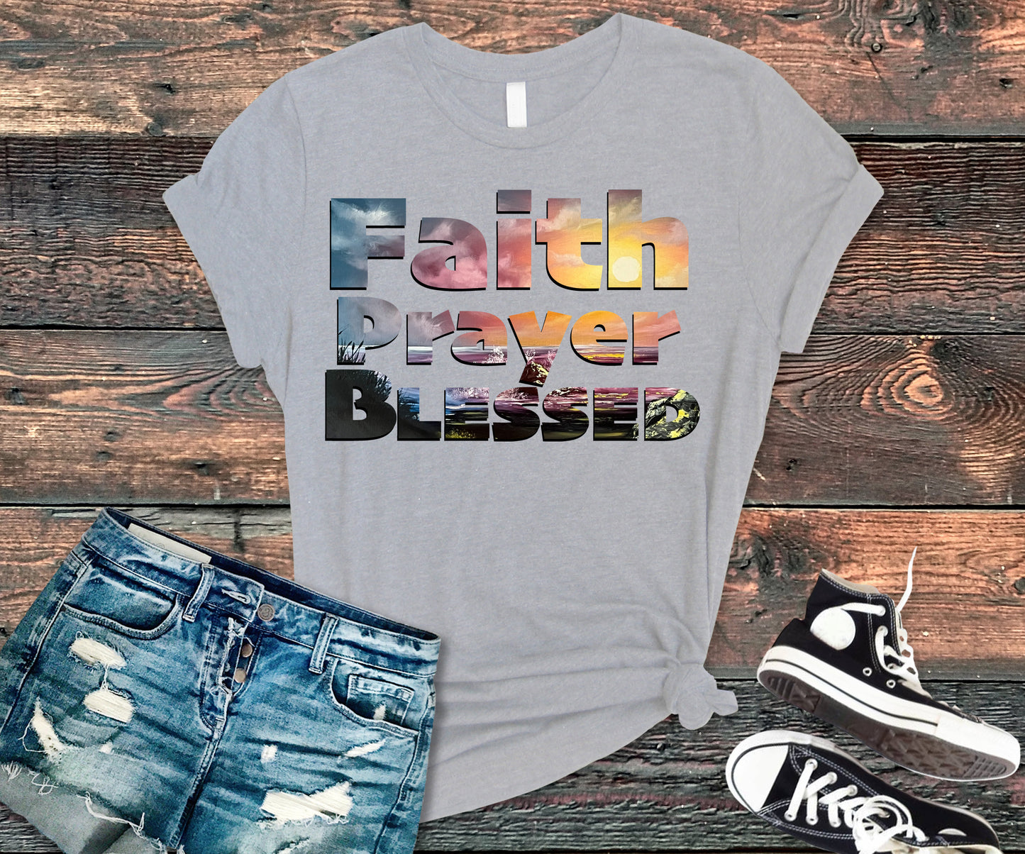 Faith Prayer Blessed Inspirational T-Shirt, Spiritual Slogan Shirt, Christian Merch Tee, Religious Gift for Mom