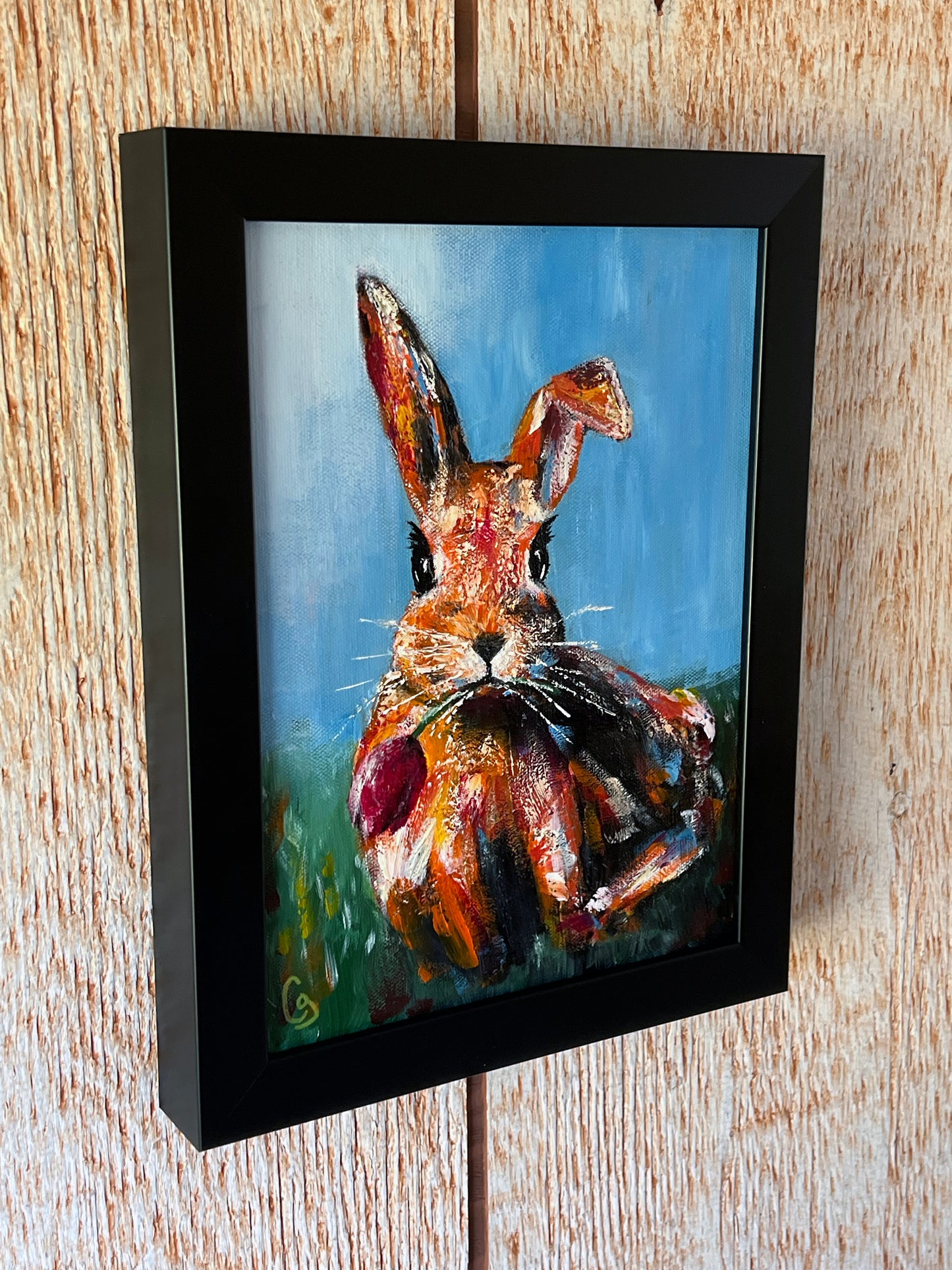 Guilty Rabbit 9x12" Framed Oil Painting