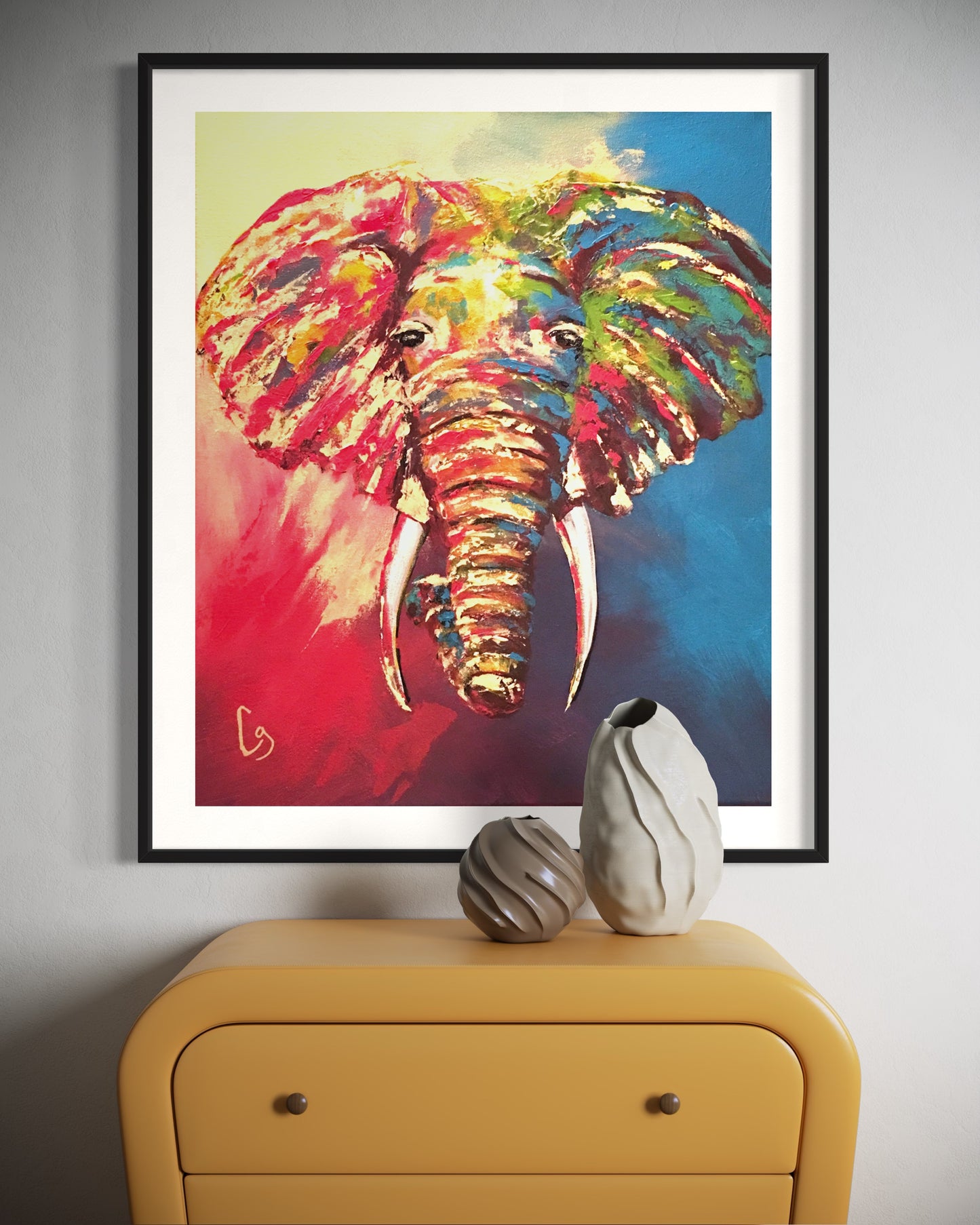 African Elephant 20x24" Acrylic Painting, Home Decor Art, Animal Art