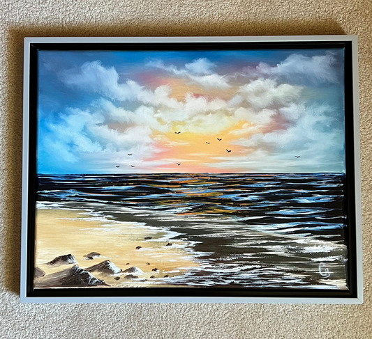 Golden Beach 14x18" Framed Oil Painting