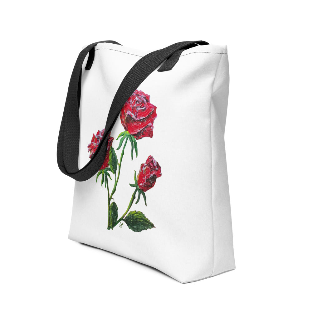 Red Roses Tote Bag, Original One-of-a-Kind Roses Art Tote Bag, Market Tote, Gift for Her