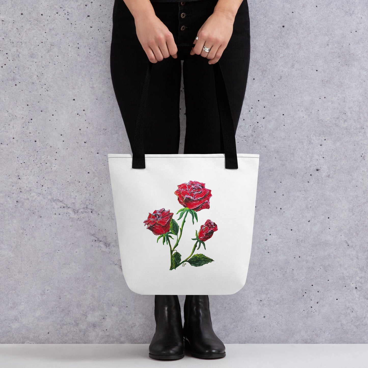 Red Roses Tote Bag, Original One-of-a-Kind Roses Art Tote Bag, Market Tote, Gift for Her