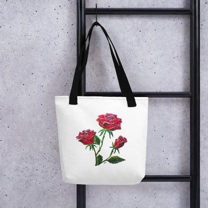 Red Roses Tote Bag, Original One-of-a-Kind Roses Art Tote Bag, Market Tote, Gift for Her