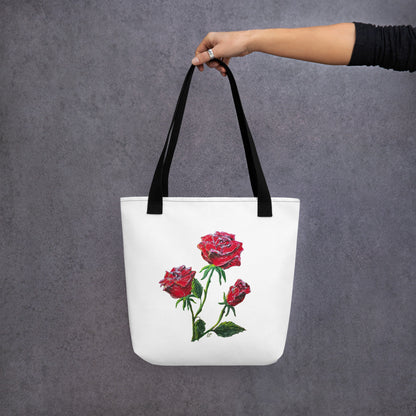 Red Roses Tote Bag, Original One-of-a-Kind Roses Art Tote Bag, Market Tote, Gift for Her