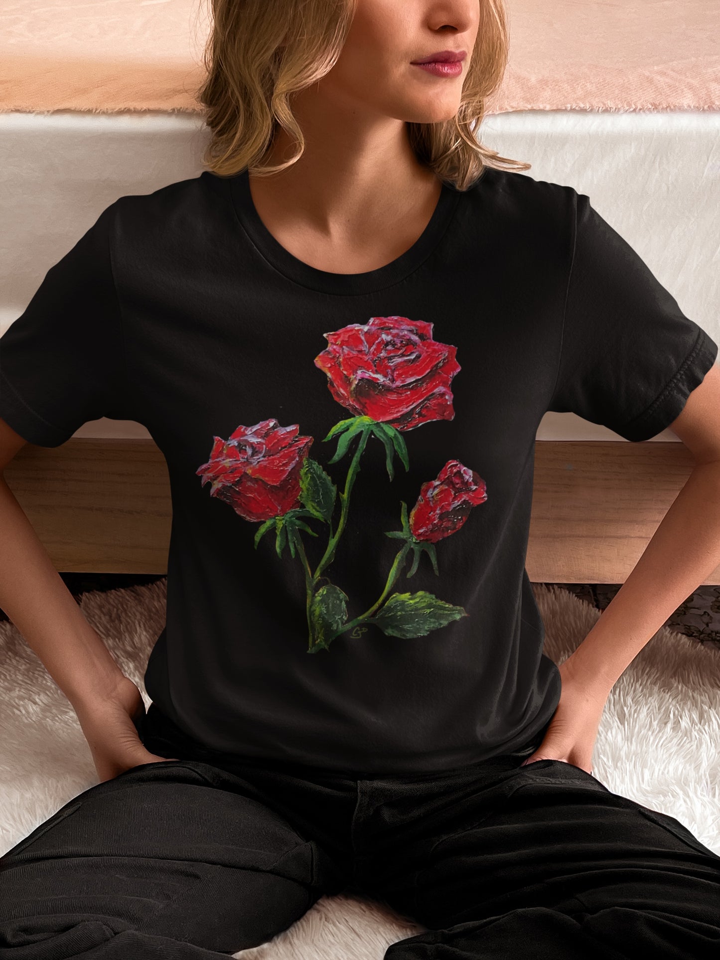 Red Roses Women's Graphic T-Shirt, Artistic Roses Tee, Gift for Mom, Cool Tee Gift, Botanical Clothing Cotton Fabric