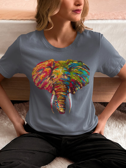 African Elephant Colorful T-shirt, Bohemian Painted Tee, Cute Elephant Gifts, Animal Shirt