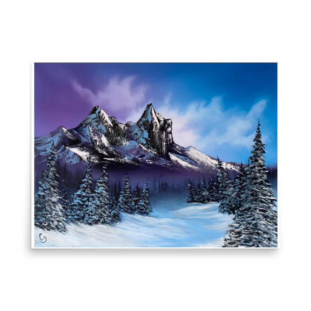 Snowy Mountain Wall Art, Winter Landscape Art Print