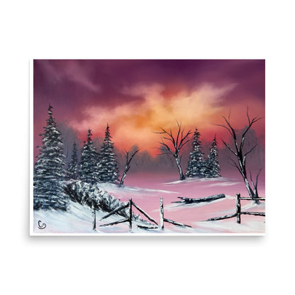 Winter Landscape Wall Art, Snowy Tree Falling Art Print, Wintery Forest Landscape Home Decor Print