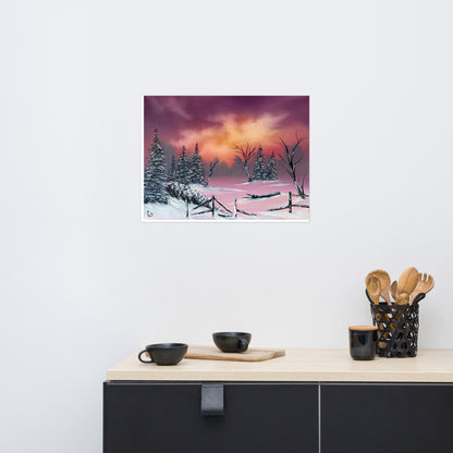 Winter Landscape Wall Art, Snowy Tree Falling Art Print, Wintery Forest Landscape Home Decor Print