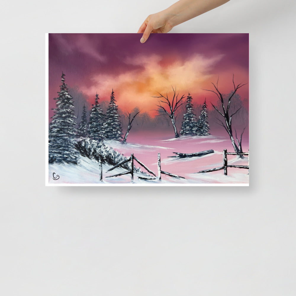 Winter Landscape Wall Art, Snowy Tree Falling Art Print, Wintery Forest Landscape Home Decor Print