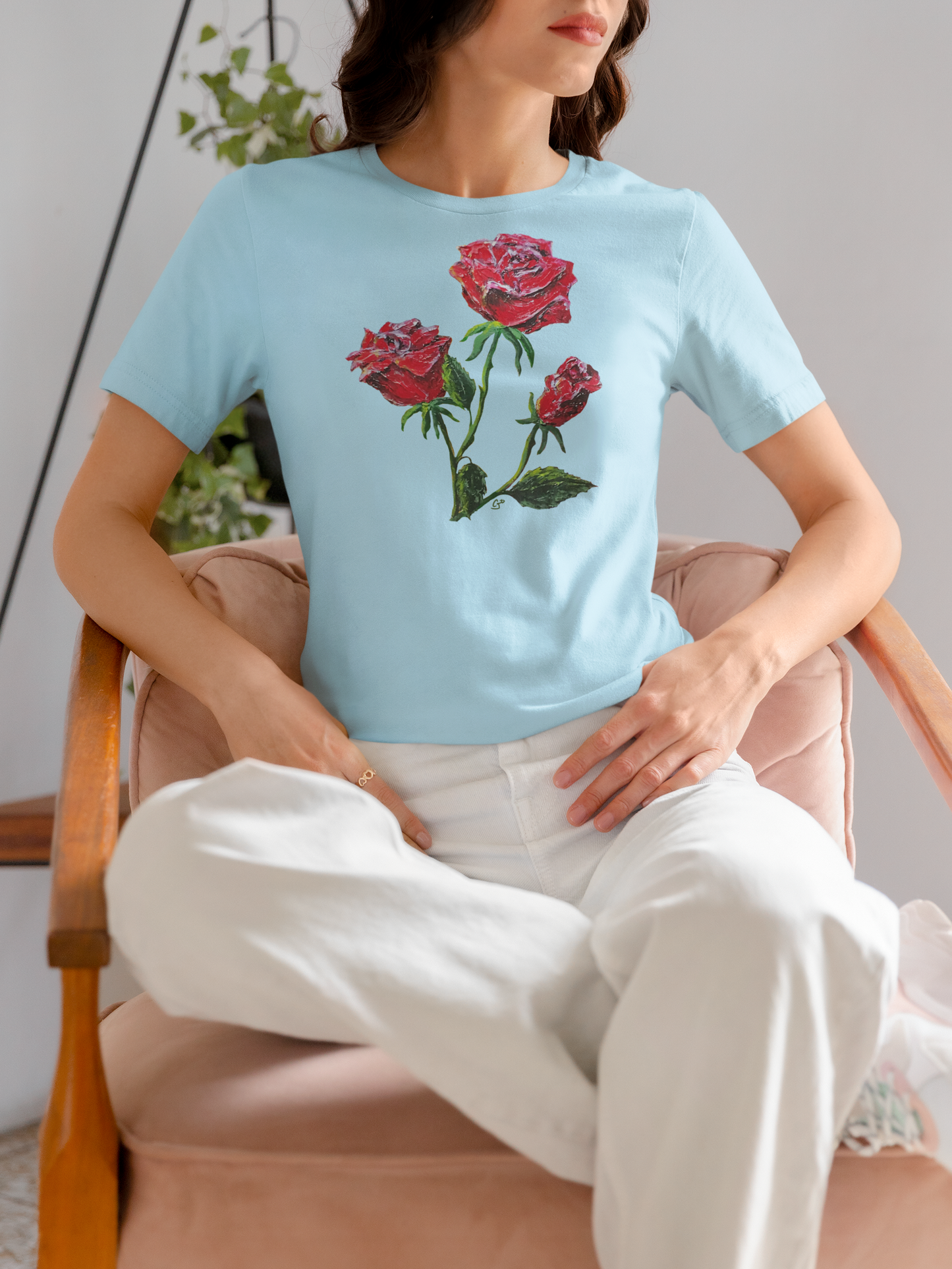 Red Roses Women's Graphic T-Shirt, Artistic Roses Tee, Gift for Mom, Cool Tee Gift, Botanical Clothing Cotton Fabric