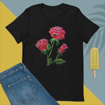 Red Roses Women's Graphic T-Shirt, Artistic Roses Tee, Gift for Mom, Cool Tee Gift, Botanical Clothing Cotton Fabric