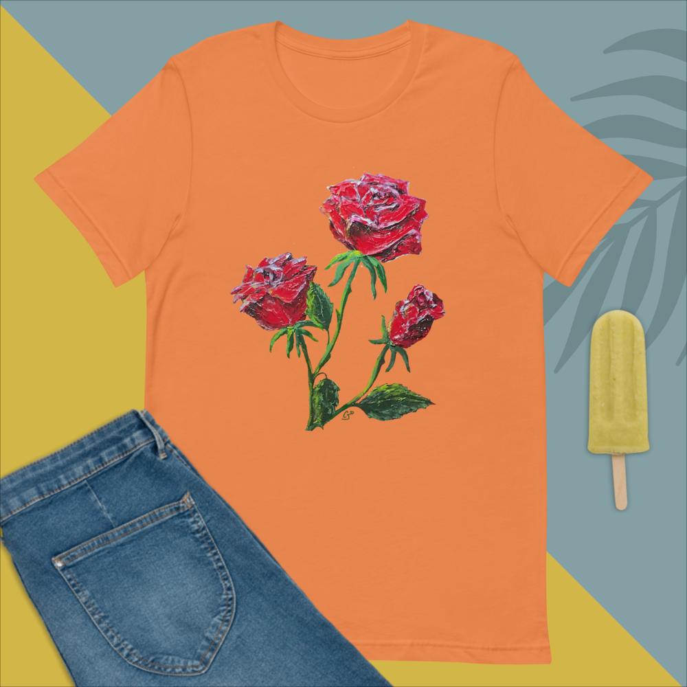 Red Roses Women's Graphic T-Shirt, Artistic Roses Tee, Gift for Mom, Cool Tee Gift, Botanical Clothing Cotton Fabric