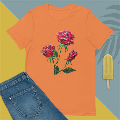 Red Roses Women's Graphic T-Shirt, Artistic Roses Tee, Gift for Mom, Cool Tee Gift, Botanical Clothing Cotton Fabric