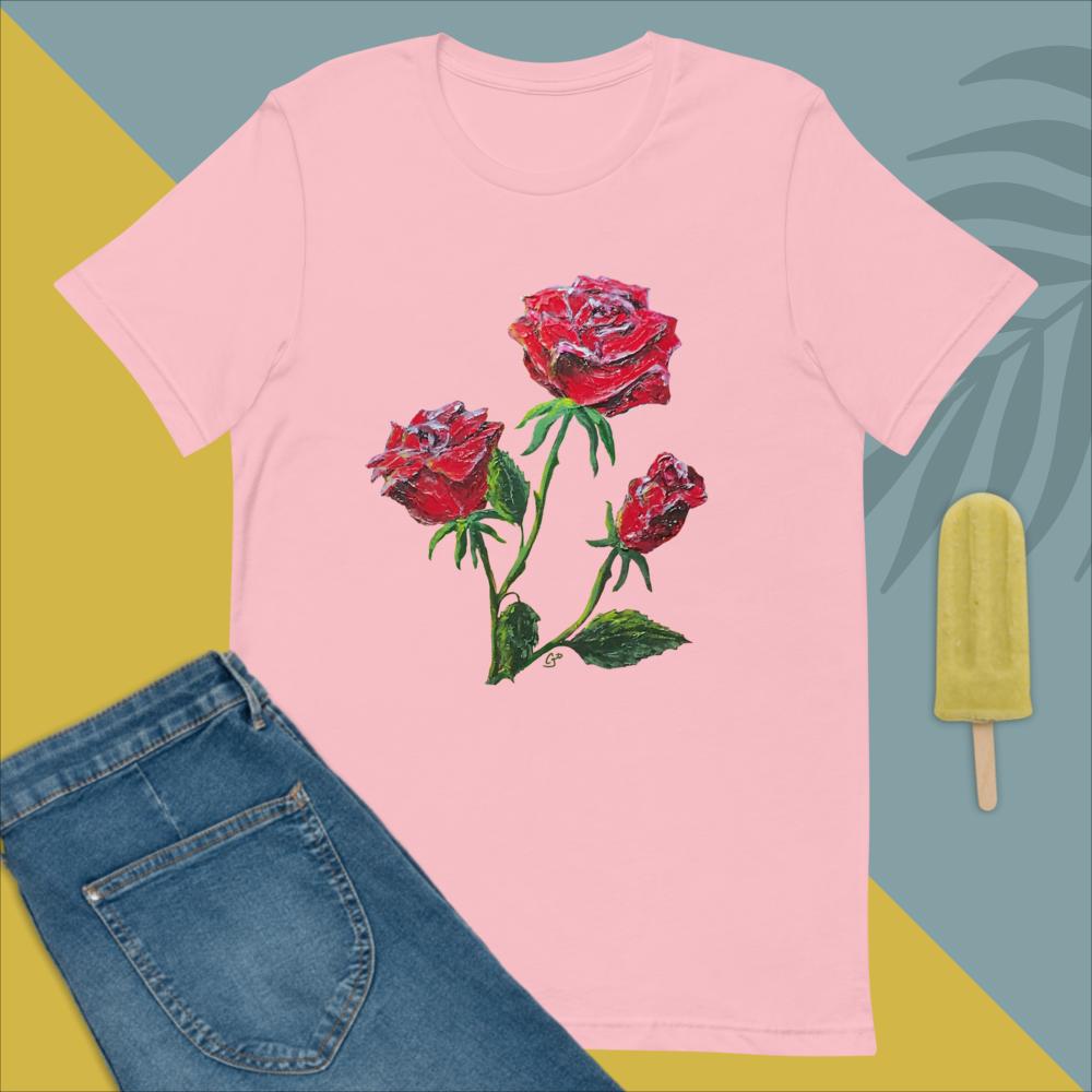 Red Roses Women's Graphic T-Shirt, Artistic Roses Tee, Gift for Mom, Cool Tee Gift, Botanical Clothing Cotton Fabric