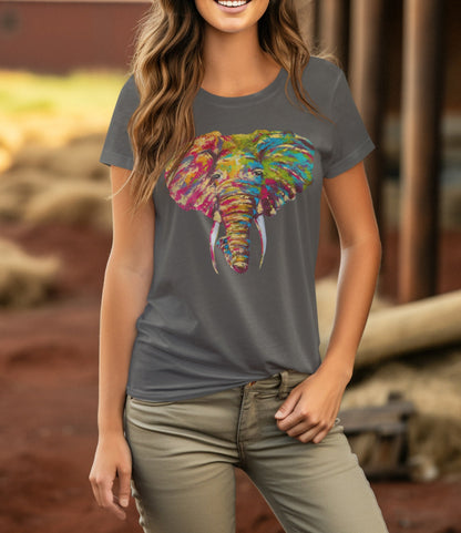 African Elephant Colorful T-shirt, Bohemian Painted Tee, Cute Elephant Gifts, Animal Shirt