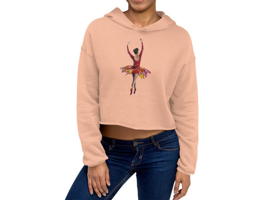 Women's Ballerina Crop Hoodie, Bella + Canvas, Gift for Mom, Gift for Dancers, Painted Ballet Dancer Hoodie